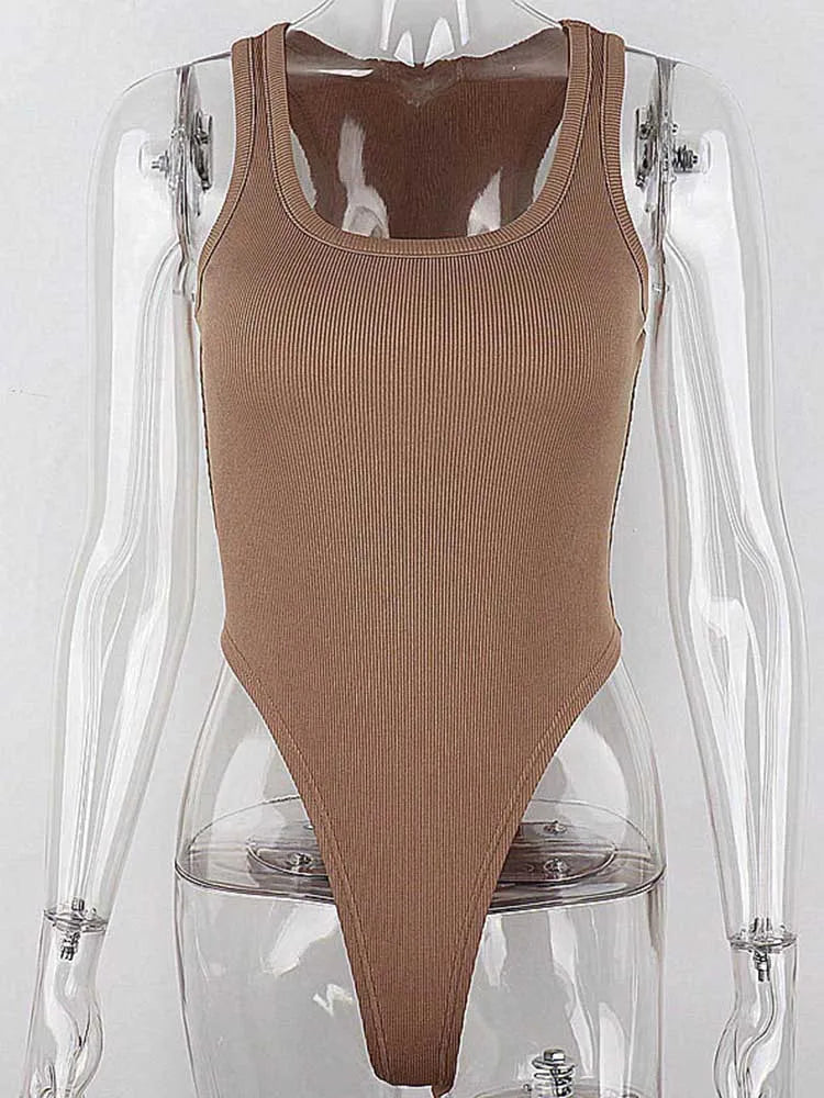 Body de punto sin mangas, sexy, de verano, con escote halter y hombros descubiertos