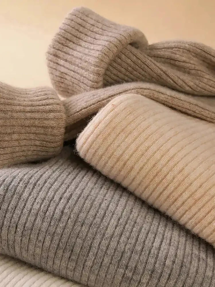 Suéter de cuello alto de otoño para mujer, suéteres de punto suaves, jerséis de cachemira