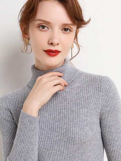 Suéter de cuello alto de otoño para mujer, suéteres de punto suaves, jerséis de cachemira 
