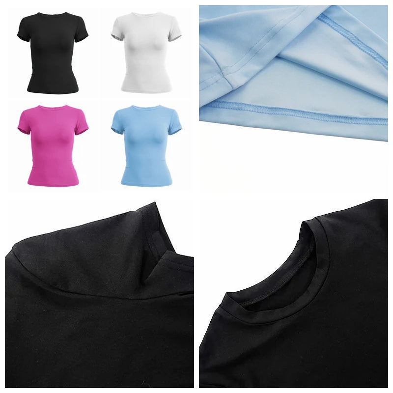 Ropa para mujer Camiseta de manga corta Camiseta ajustada Cuello redondo para mujer 