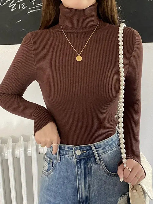 Suéter de cuello alto de otoño para mujer, suéteres de punto suaves, jerséis de cachemira 