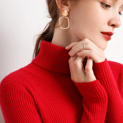 Suéter de cuello alto de otoño para mujer, suéteres de punto suaves, jerséis de cachemira 