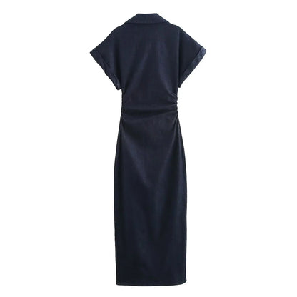 Vestido MIDI vaquero con costura lateral de la serie ETJ 2025 traf Primavera Nueva 1975 