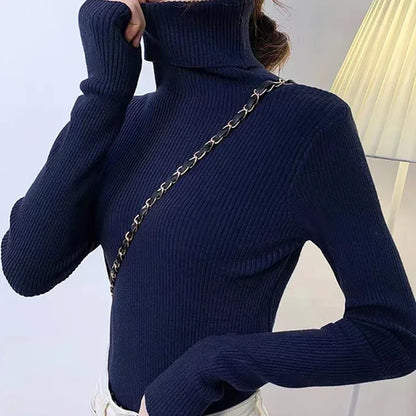 Suéter de cuello alto de otoño para mujer, suéteres de punto suaves, jerséis de cachemira 