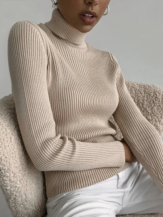 Suéter de cuello alto de otoño para mujer, suéteres de punto suaves, jerséis de cachemira 