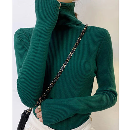 Suéter de cuello alto de otoño para mujer, suéteres de punto suaves, jerséis de cachemira 