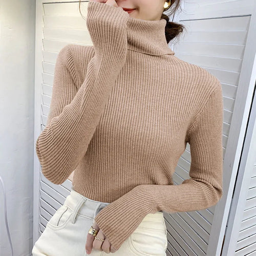 Suéter de cuello alto de otoño para mujer, suéteres de punto suaves, jerséis de cachemira 