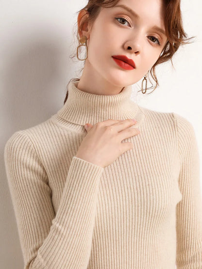Suéter de cuello alto de otoño para mujer, suéteres de punto suaves, jerséis de cachemira 