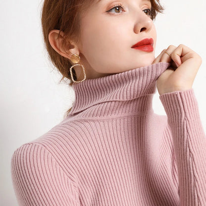 Suéter de cuello alto de otoño para mujer, suéteres de punto suaves, jerséis de cachemira 