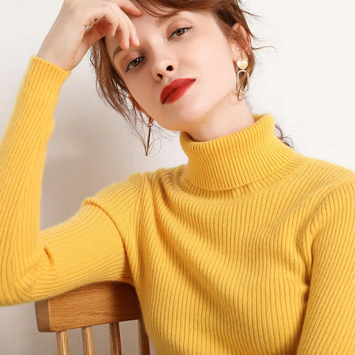 Suéter de cuello alto de otoño para mujer, suéteres de punto suaves, jerséis de cachemira 