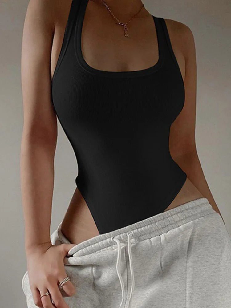 Body de punto sin mangas, sexy, de verano, con escote halter y hombros descubiertos 