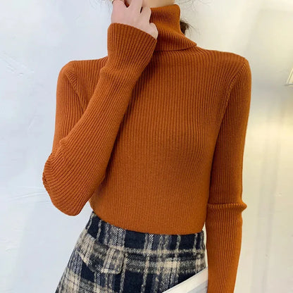 Suéter de cuello alto de otoño para mujer, suéteres de punto suaves, jerséis de cachemira 