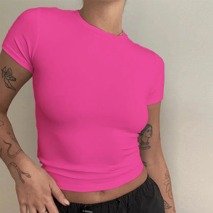 Ropa para mujer Camiseta de manga corta Camiseta ajustada Cuello redondo para mujer 