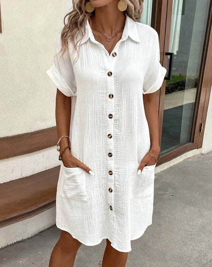 Vestido mini vintage liso para mujer, moda de verano, escote en V, tres cuartos 