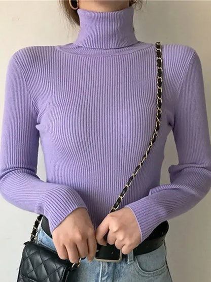 Suéter de cuello alto de otoño para mujer, suéteres de punto suaves, jerséis de cachemira 