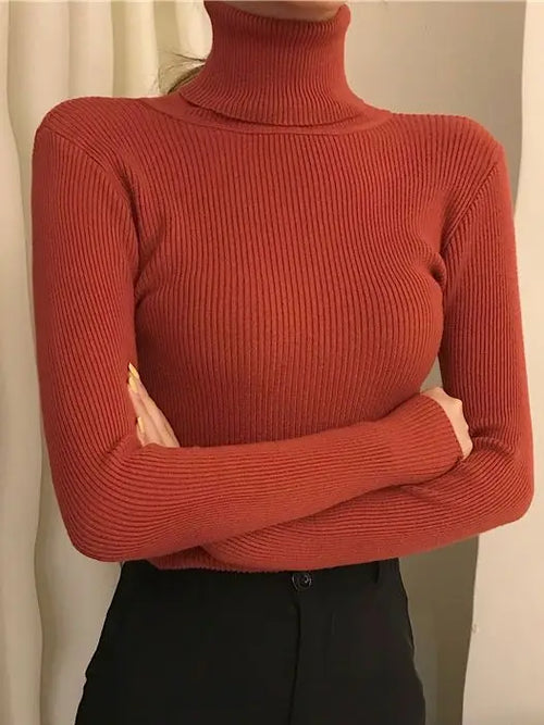 Suéter de cuello alto de otoño para mujer, suéteres de punto suaves, jerséis de cachemira 