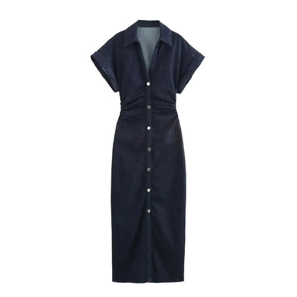 Vestido MIDI vaquero con costura lateral de la serie ETJ 2025 traf Primavera Nueva 1975 
