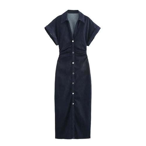 Vestido MIDI vaquero con costura lateral de la serie ETJ 2025 traf Primavera Nueva 1975 