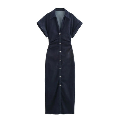 Vestido MIDI vaquero con costura lateral de la serie ETJ 2025 traf Primavera Nueva 1975 