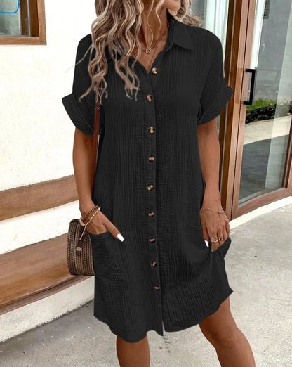 Vestido mini vintage liso para mujer, moda de verano, escote en V, tres cuartos 