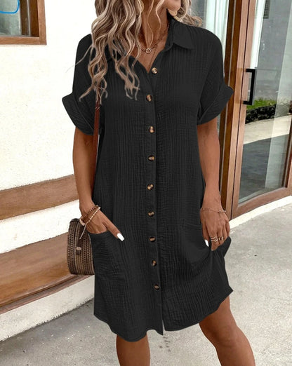 Vestido mini vintage liso para mujer, moda de verano, escote en V, tres cuartos 