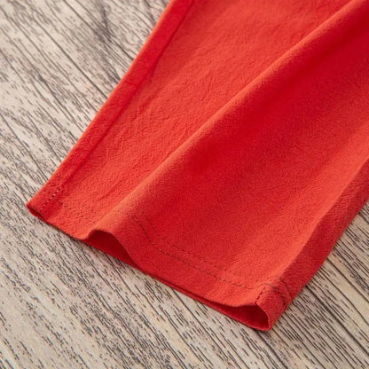 Pantalones de lino y algodón con cintura elástica holgados informales de verano para mujer Ninth 