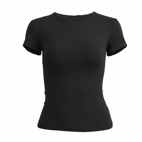 Ropa para mujer Camiseta de manga corta Camiseta ajustada Cuello redondo para mujer 