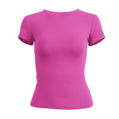 Ropa para mujer Camiseta de manga corta Camiseta ajustada Cuello redondo para mujer 