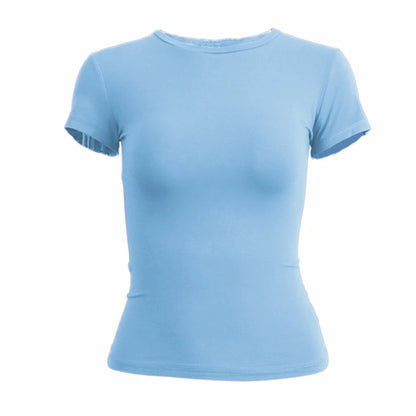 Ropa para mujer Camiseta de manga corta Camiseta ajustada Cuello redondo para mujer 