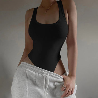 Body de punto sin mangas, sexy, de verano, con escote halter y hombros descubiertos 